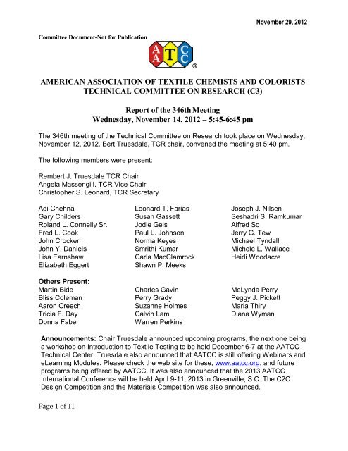 November 2012 - AATCC. American Association of Textile Chemists ...