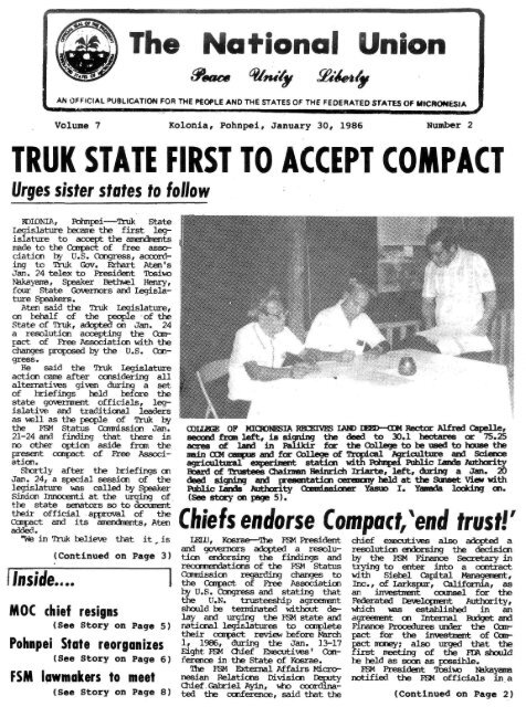 TRUK STATE FIRST TO ACCEPT COMPACT - FSM