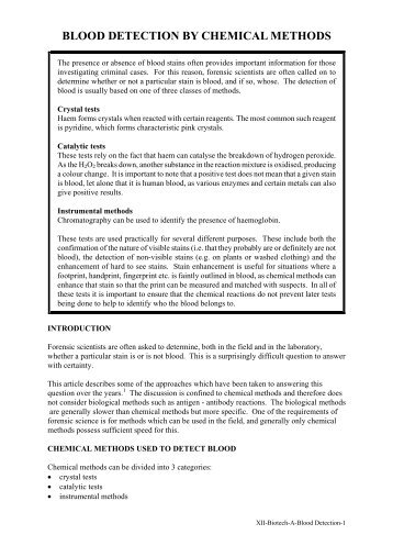 Blood Detection by Chemical Methods