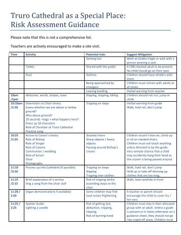 Truro Cathedral as a Special Place: Risk Assessment Guidance