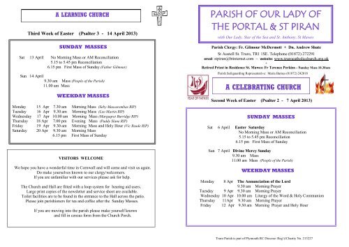 Newsletter Our Lady Of The Portal Amp St Piran