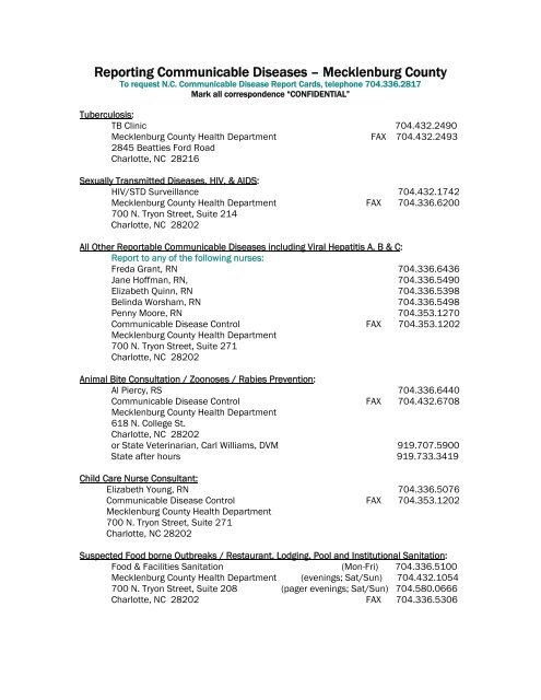 Reporting Communicable Diseases - Charlotte-Mecklenburg County