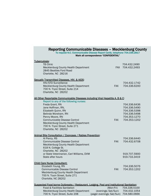 Reporting Communicable Diseases - Charlotte-Mecklenburg County