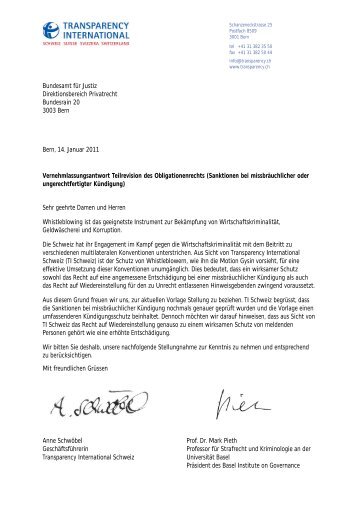 Stellungnahme - Transparency International Schweiz