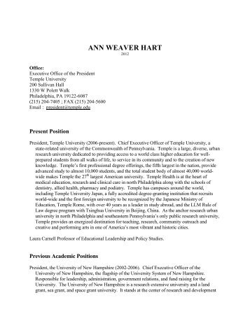 Dr. Ann Weaver Hart Curriculum Vitae - Arizona State University