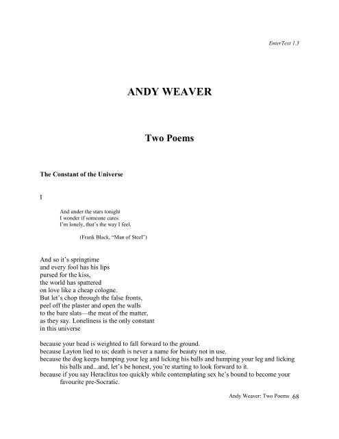 Andy Weaver, Two Poems - Arts @ Brunel