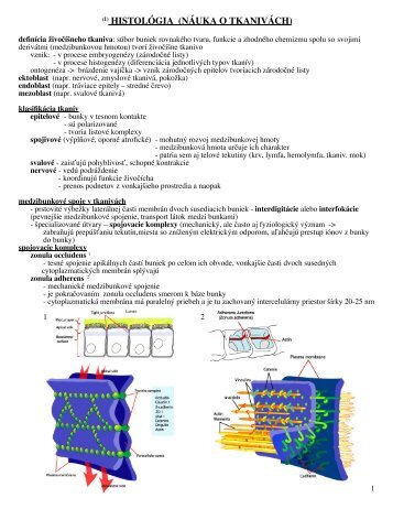 (1) HISTOLÓGIA (NÁUKA O TKANIVÁCH)