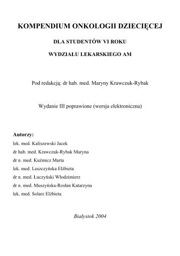 KOMPENDIUM ONKOLOGII DZIECIĘCEJ