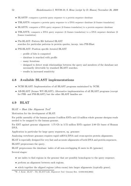 BLAST, BLAT and FASTA - Algorithms in Bioinformatics