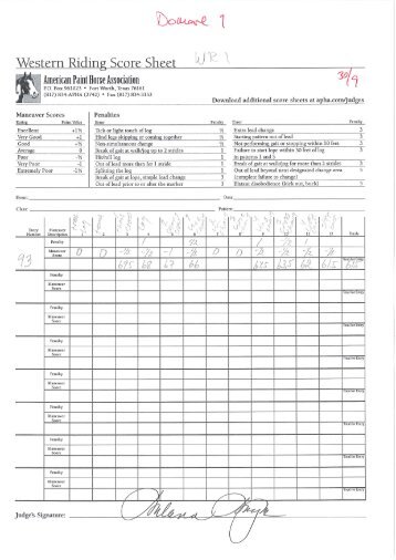 Western Riding Score Sheet ME \ - Spha