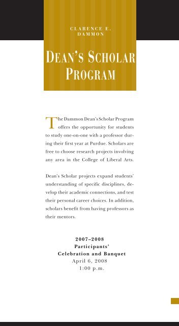 dean's scholar program - College of Liberal Arts - Purdue University