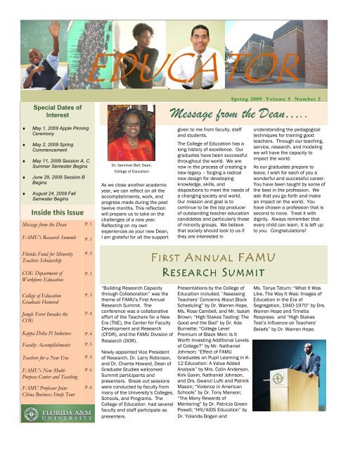 COE Newsletter, Spring 2009 - Florida A&M University