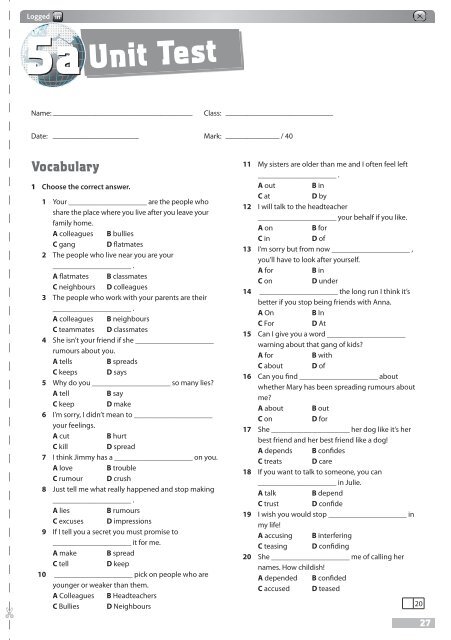 Final test 5. Тест Unit 5 Gateway b1. Unit 5 Test b1+ Standard. B1 answers Test booklet 9 Unit third Edition. Gateway b1+ ответы Tests Unit 8.