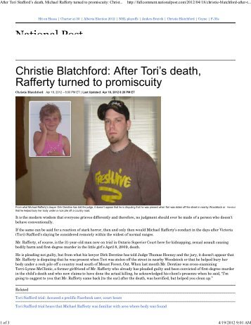 After Tori Stafford's death, Michael Rafferty turned to promiscuity ...