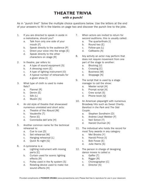 Theatre Trivia With A Punch Multiple Choice