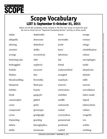 THE LANGUAGE ARTS MAGAZINE Scope Vocabulary - Scholastic