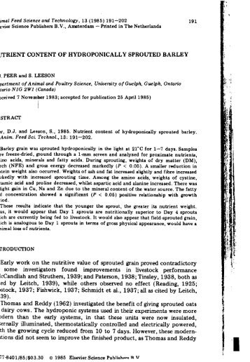 Nutrient content of hydroponically sprouted barley