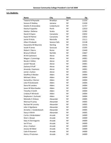 Genesee Community College President's List Fall 2009 U.S. ...