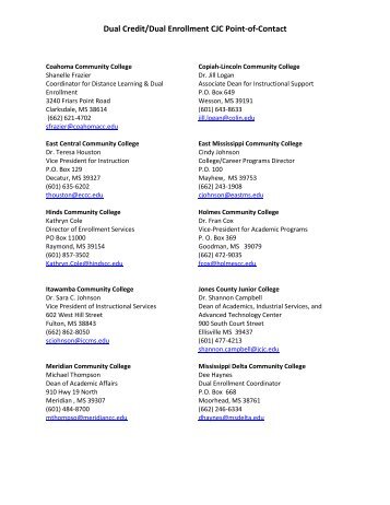 Dual Credit/Enrollment Contact List for Mississippi's Community ...