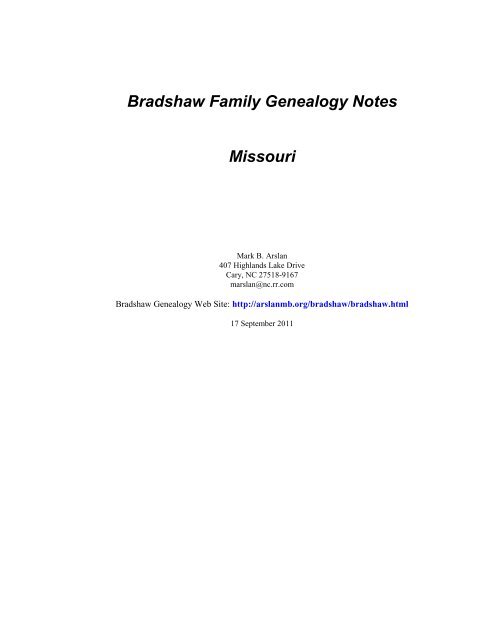 Bradshaw Family Genealogy Notes Missouri - Arslanmb.org