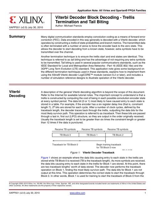 Xilinx XAPP551 Viterbi Decoder Block Decoding - Trellis ...