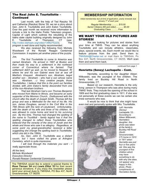 Tourtellotte Memorial High School Alumni Association Newsletter