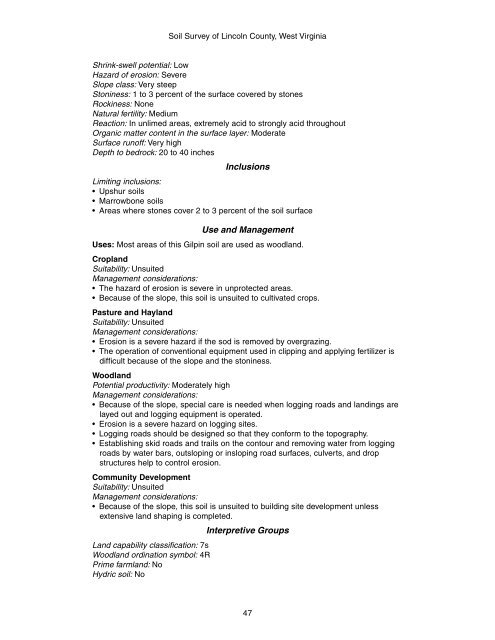 Soil Survey of Lincoln County, West Virginia - Soil Data Mart - US ...