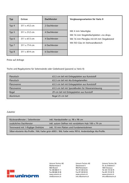 Infoblatt Gewächshaus Vario II (PDF) - UNINORM Technic AG