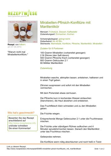 Mirabellen-Pfirsich-Konfitüre mit Marillenlikör - Rezeptwiese