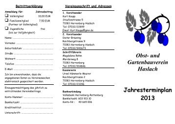 Obst- und Gartenbauverein Haslach Jahresterminplan 2013