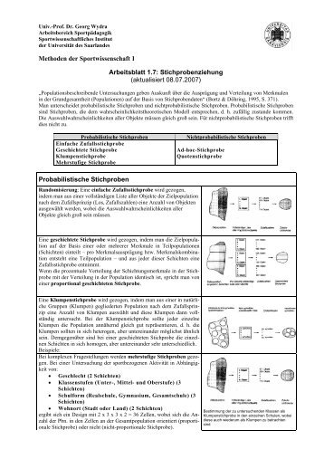 Probabilistische Stichproben - Arbeitsbereich Sportpädagogik