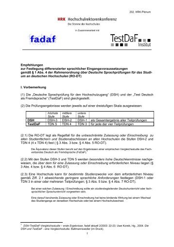 Empfehlungen zur Festlegung differenzierter ... - TestDaF-Institut