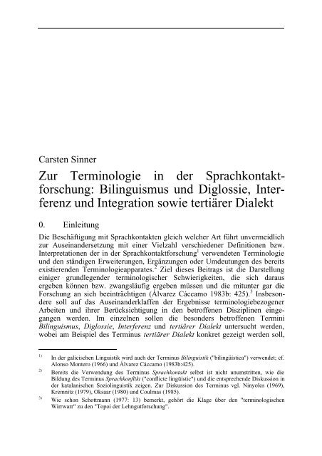 Zur Terminologie in der Sprachkontakt- forschung ... - Carsten Sinner