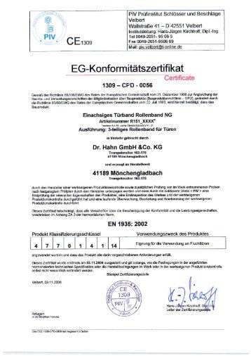 CE-Zertifikat für das Rollenband NG - Über Dr. Hahn