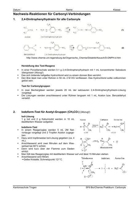 Nachweis-Reaktionen für Carbonyl-Verbindungen - kst-chemie.ch