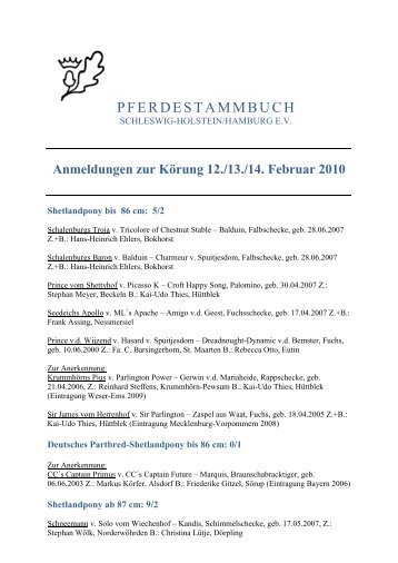 Anmeldungen zur Körung 6 - Pferdestammbuch Schleswig-Holstein ...