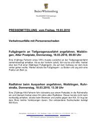 PRESSEMITTEILUNG vom Freitag, 19.03.2010 Verkehrsunfälle mit ...