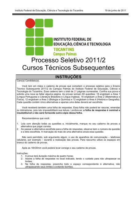 prova tecnico 2011_2 - Seletivos IFTO