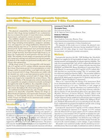 Incompatibilities of Lansoprazole Injection with Other ... - Stabilis