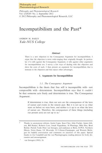Incompatibilism and the Past - Andrew M. Bailey