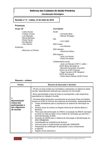 Reunião Nº4 - Cuidados de Saúde Primários