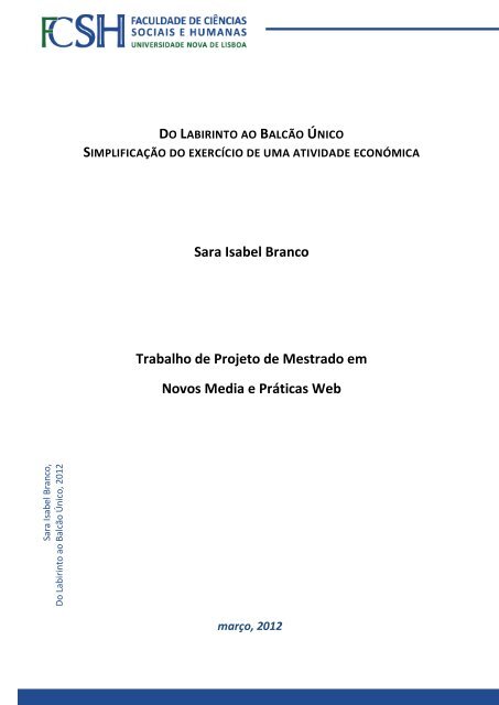 Sara Isabel Branco Trabalho de Projeto de Mestrado em Novos ...