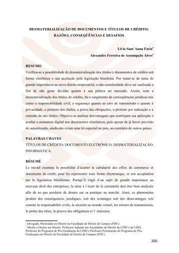 DESMATERIALIZAÇÃO DE DOCUMENTOS E TÍTULOS ... - Conpedi