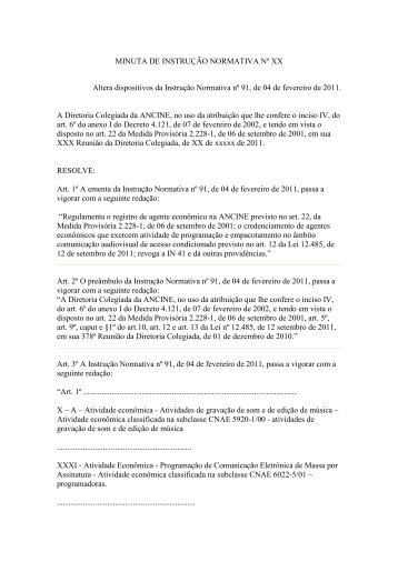 MINUTA DE INSTRUÇÃO NORMATIVA Nº XX Altera ... - Ancine