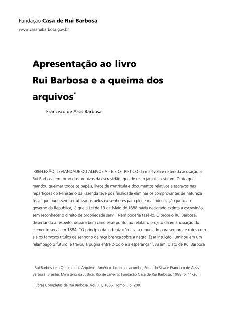 Livro `Obras Completas de Rui Barbosa, Queda do Império