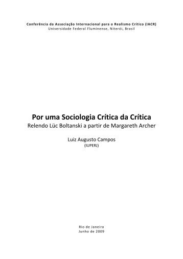 Por uma Sociologia Crítica da Crítica: relendo Lüc Boltanski a ... - UFF