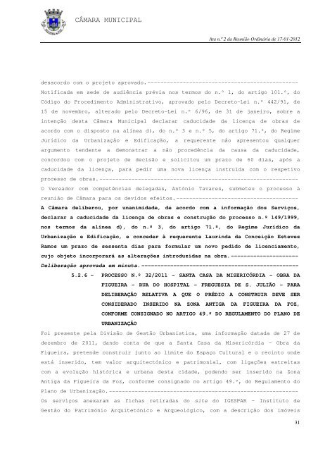 ATA N.º 2/2012 REUNIÃO ORDINÁRIA DE 17-01-2012