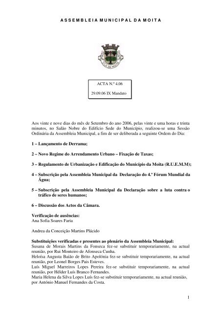 Acta Nº 4 de 2006/09/29 - Câmara Municipal da Moita