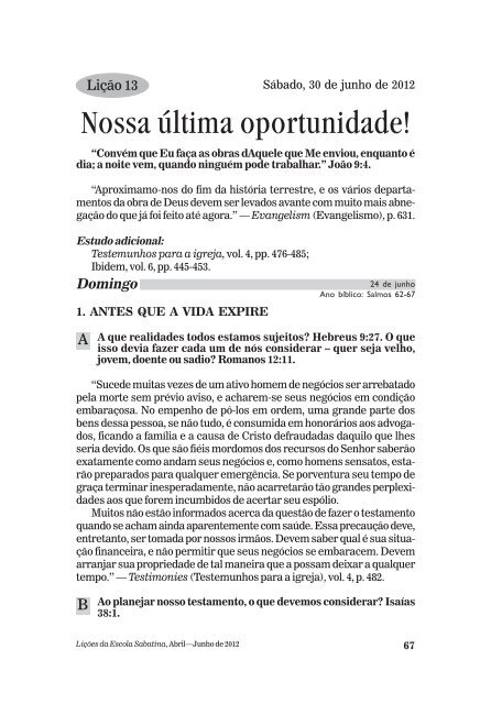 Mordomia Cristã (II) - Adventistas do 7º Dia - Movimento de Reforma