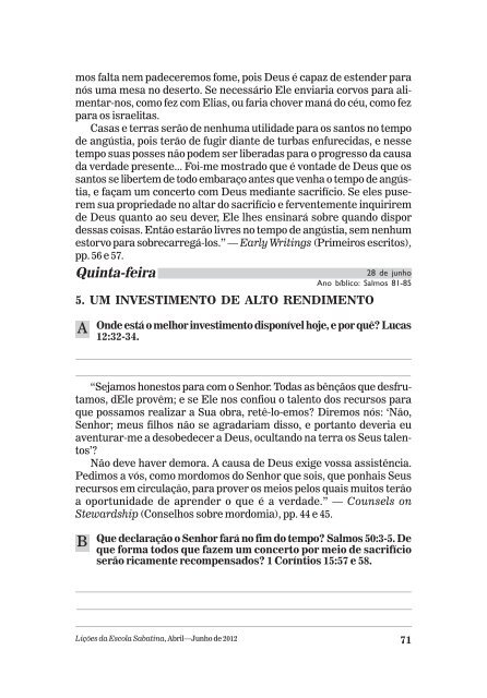 Mordomia Cristã (II) - Adventistas do 7º Dia - Movimento de Reforma